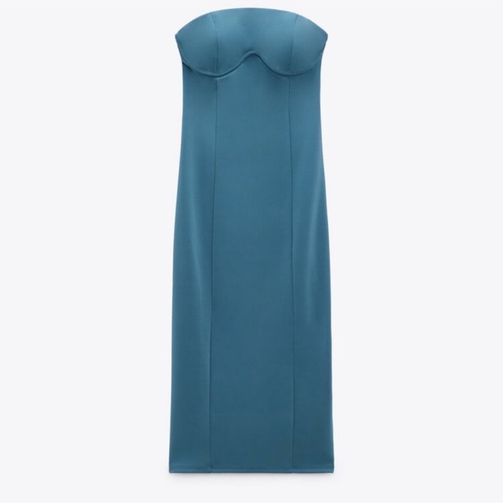 Zara Blue Strapless Midi Dress
